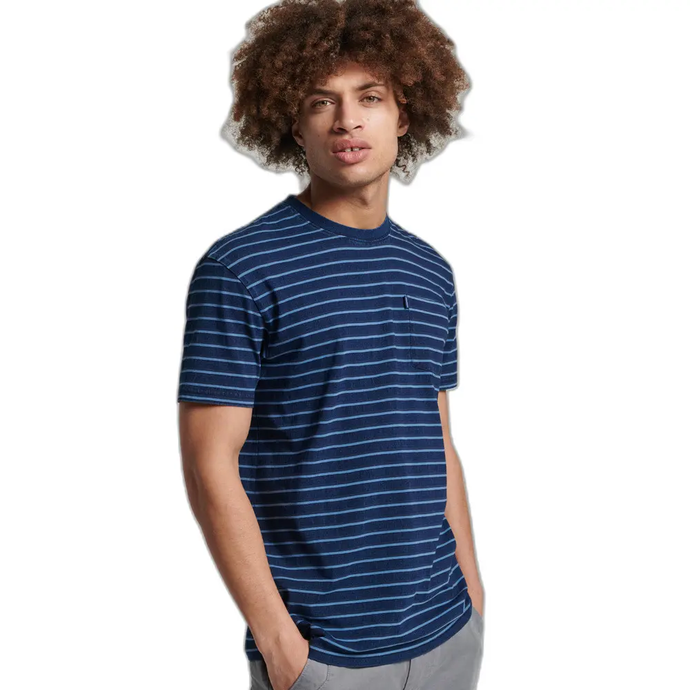 5057847567703 - Mens Vintage T-Shirt mit Streifen in Indigoblau Dunkelblau - Größe S