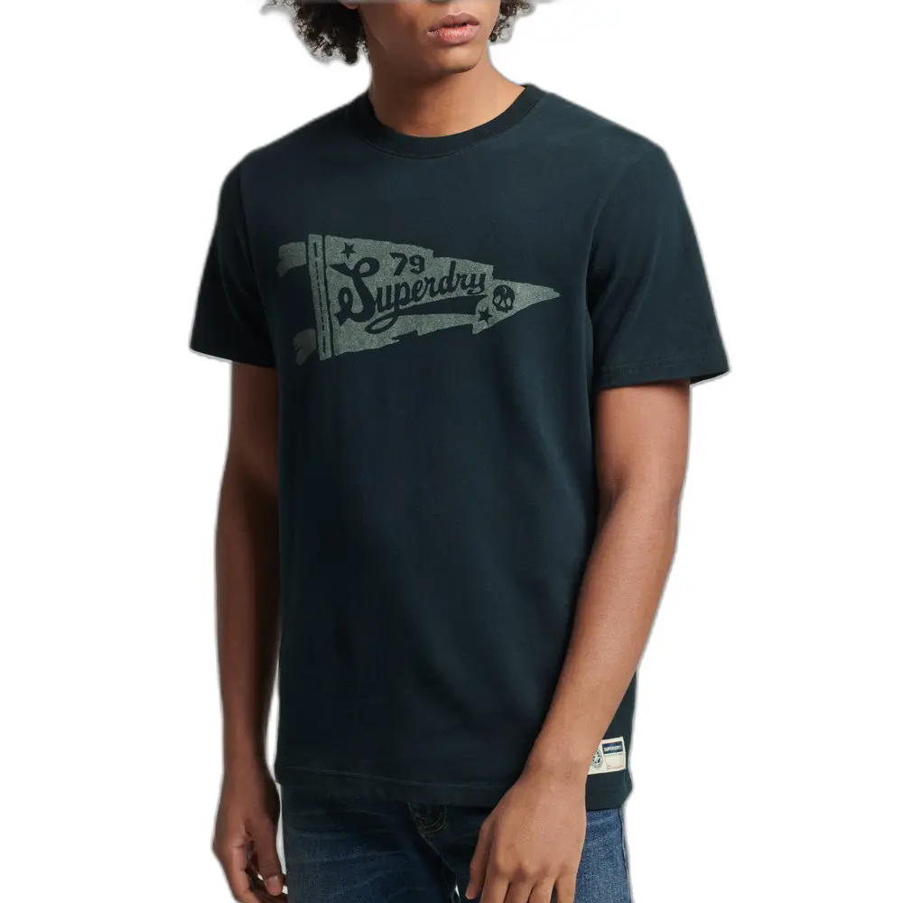 5057847568427 - Mens Vintage Collegiate T-Shirt mit Schriftzug Marineblau - Größe S