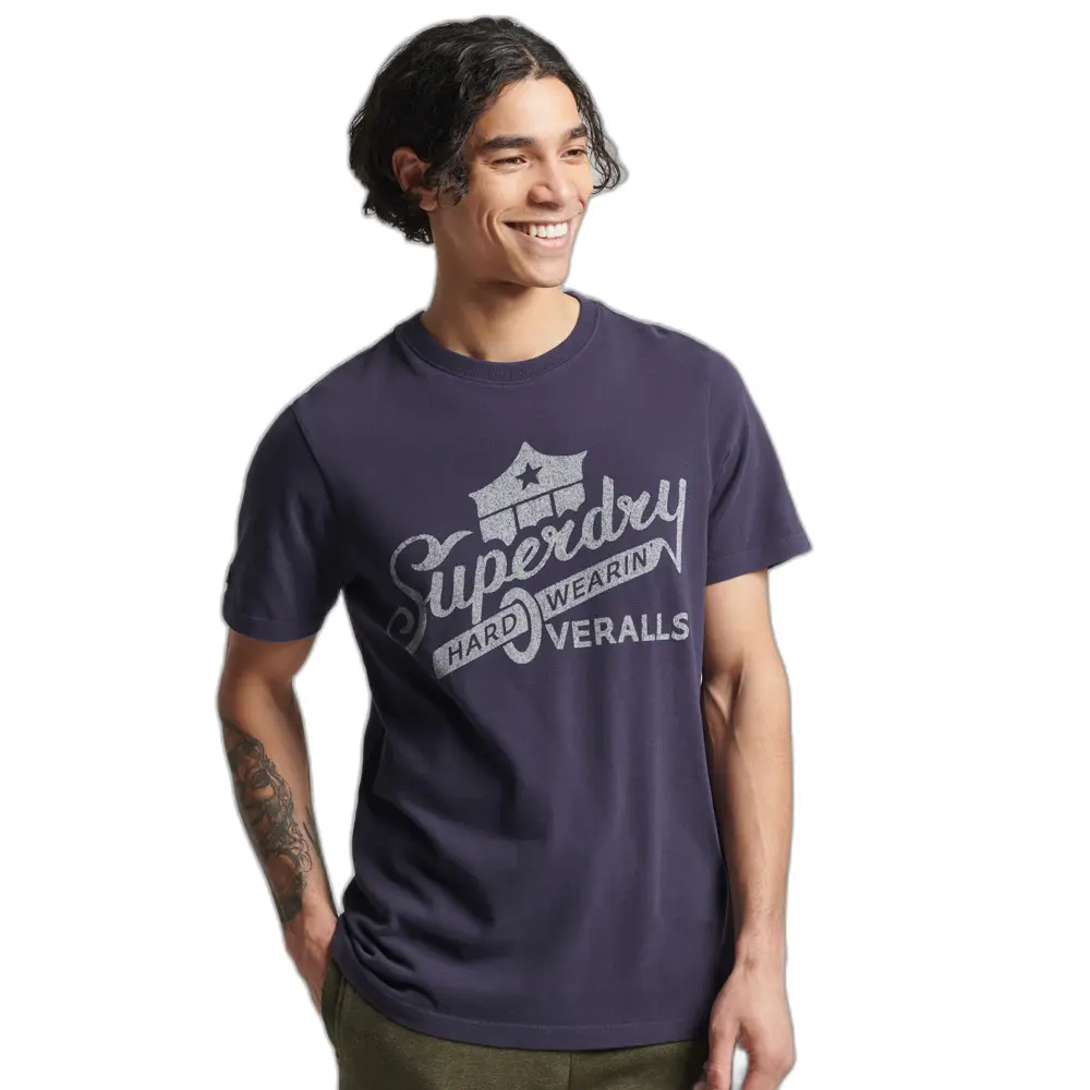 5057847569059 - Mens T-Shirt mit Vintage-Schriftzug Marineblau - Größe S