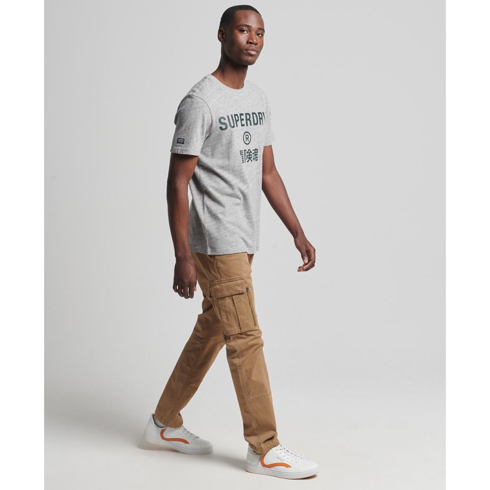 5059726198930 - Mens Meliertes Vintage Corporation Logo T-Shirt Grau - Größe XS