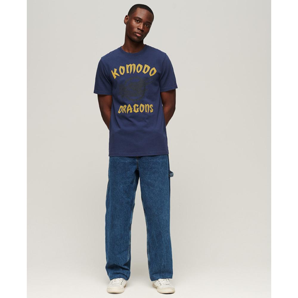 5059726967611 - Herren Marineblau und Gelb x Komodo Classic Dragon T-Shirt Mit Grafikdruck Größe L - Größe L