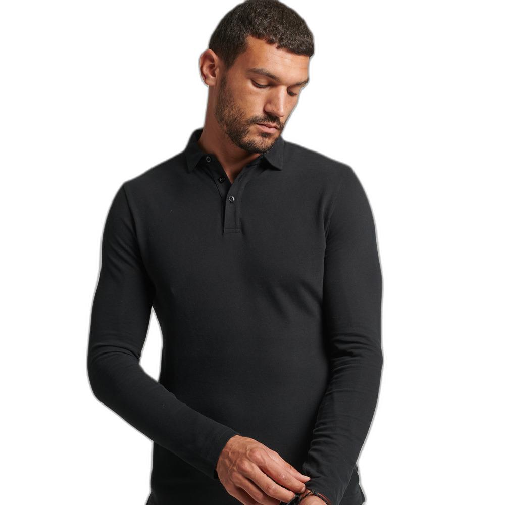 5059726077976 - Mens Langärmeliges Jersey-Polohemd aus Baumwolle Schwarz - Größe Xxl