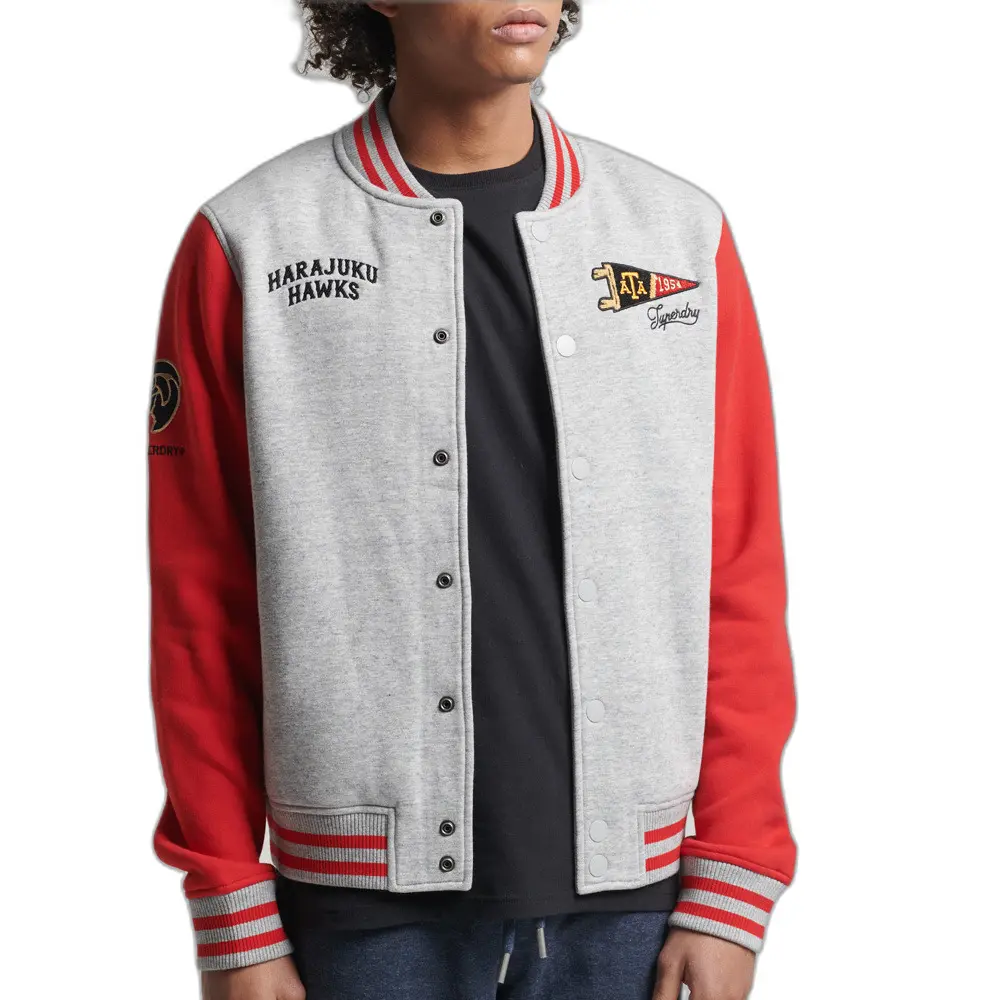 5057847594198 - Mens Vintage Collegiate Jersey Bomberjacke Hellgrau - Größe XL