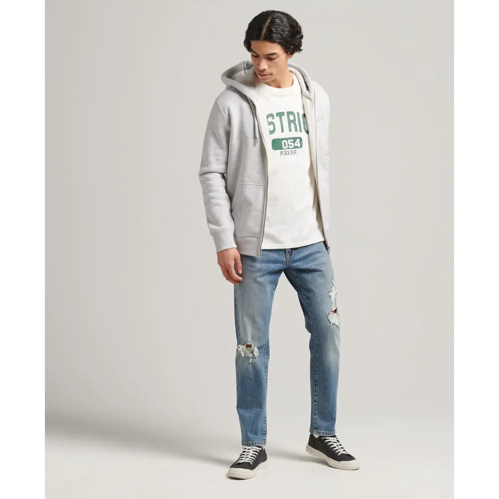 5059726229528 - Herren Kapuzenjacke aus Bio-Baumwolle mit Gesticktem Vintage Logo Hellgrau - Größe XS