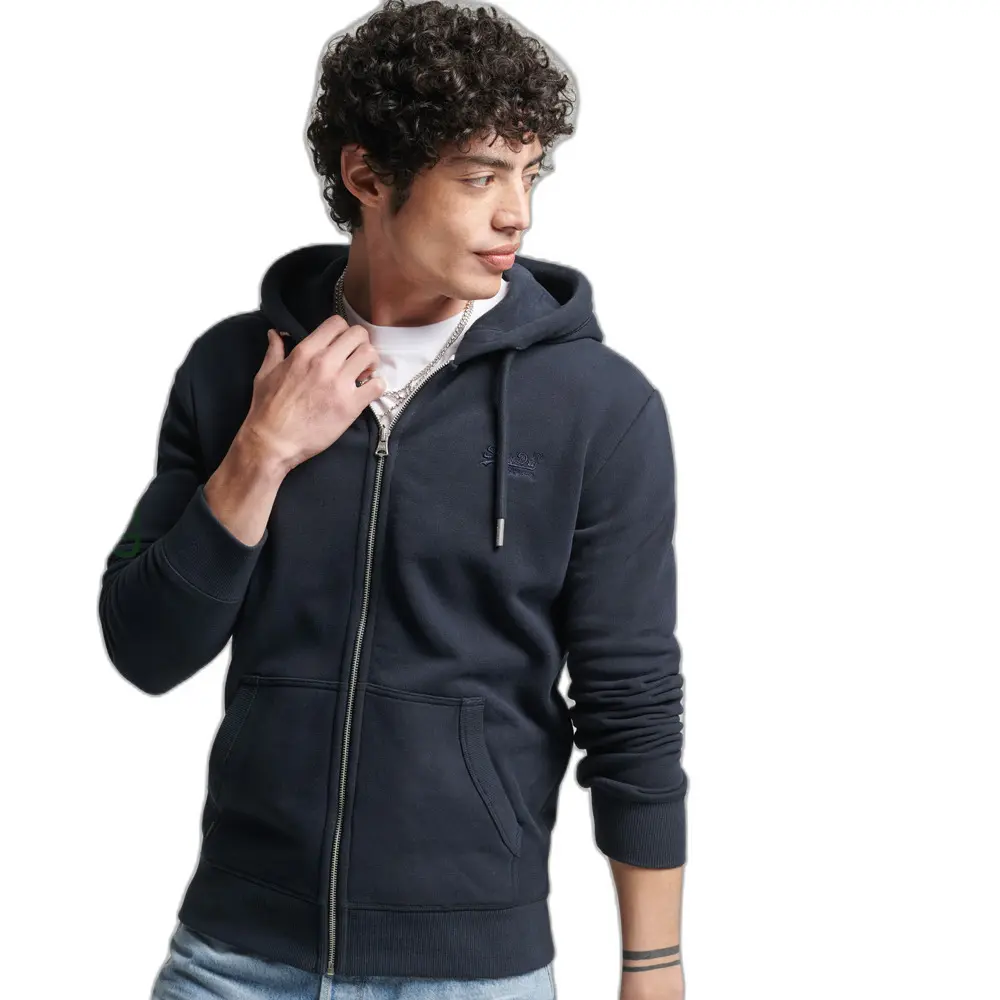 5059726229603 - Mens Kapuzenjacke aus Bio-Baumwolle mit Gesticktem Vintage Logo Marineblau - Größe S