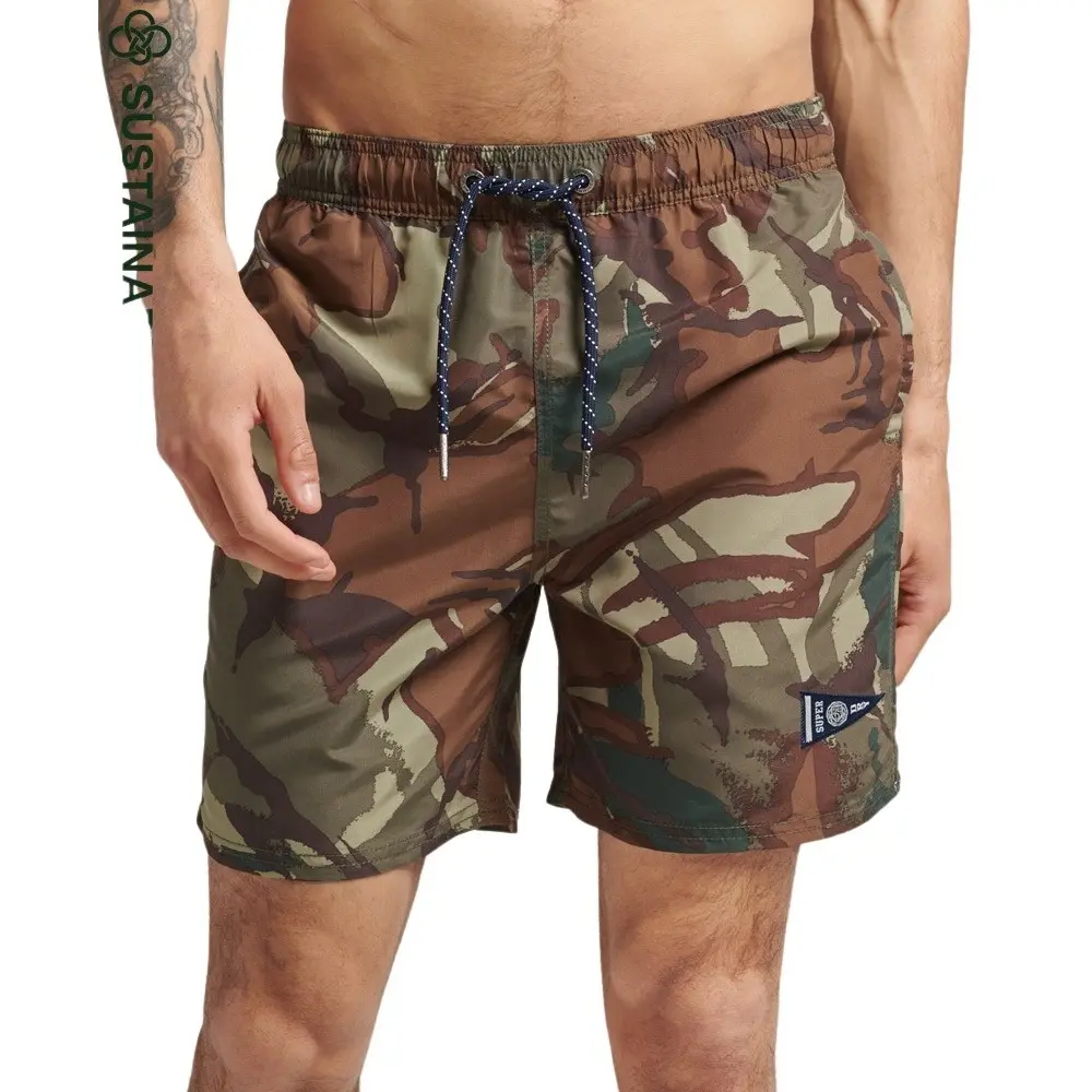 5057847895233 - Mens Vintage Varsity Badeshorts aus Recyceltem Material Grün - Größe M