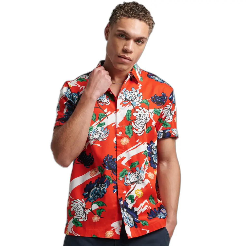 5059726401153 - Mens Herren Orange Weiß und Blau Kurzärmeliges Hawaiihemd Bedruckt Größe S - Größe S