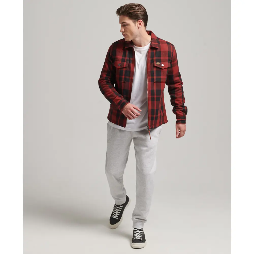 5059726367404 - Mens Karierte Wollhemdjacke mit Teddyfellfutter und Reißverschluss Rot - Größe S