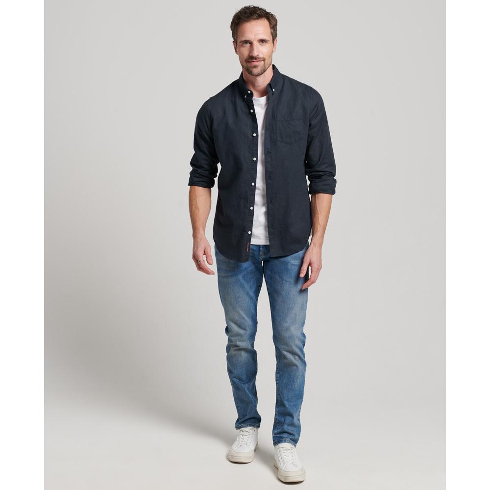 5059726473549 - Herren Studios Linen Button-down-Hemd aus Bio-Baumwolle Marineblau - Größe Xxl
