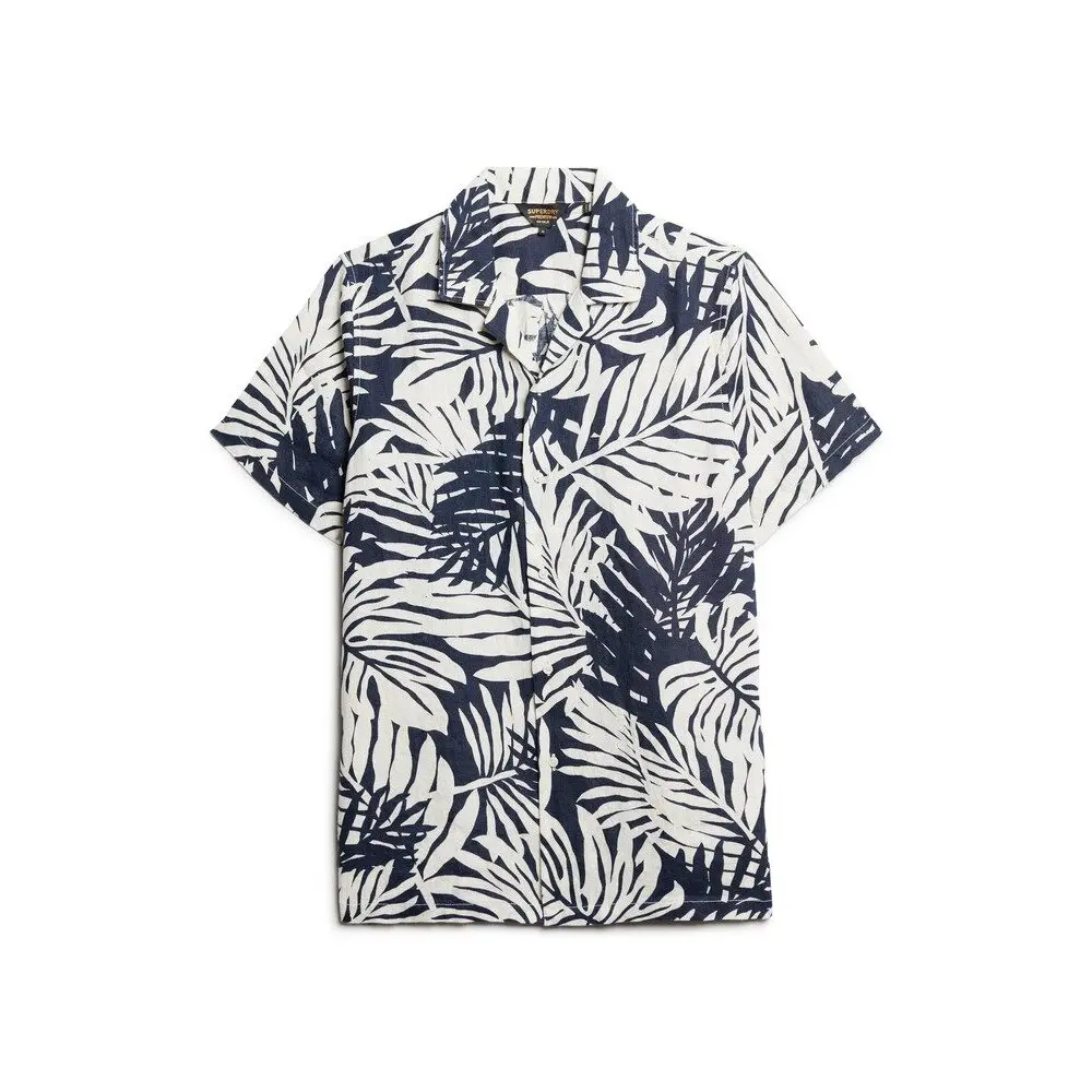 Camicia stampata con colletto aperto in lino