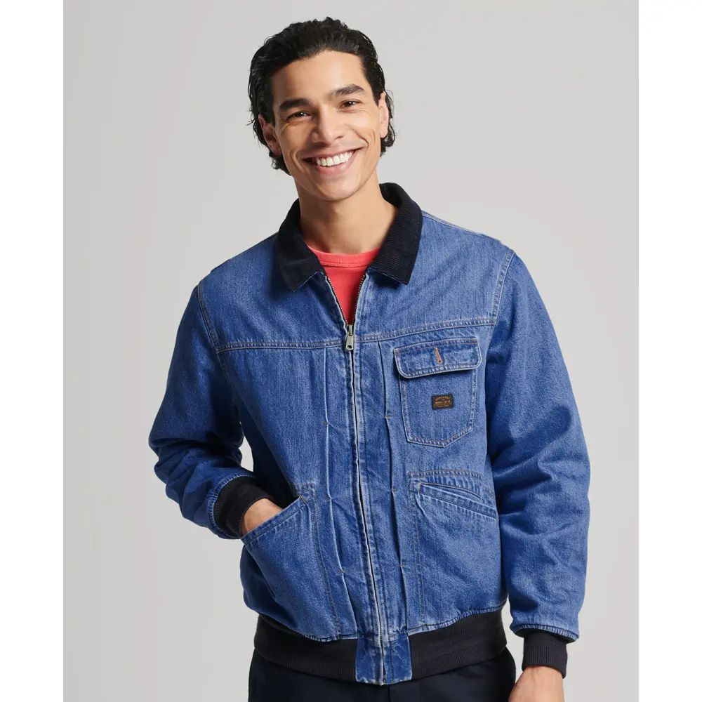 5057847612748 - Mens Vintage Worker Bomberjacke Marineblau - Größe L