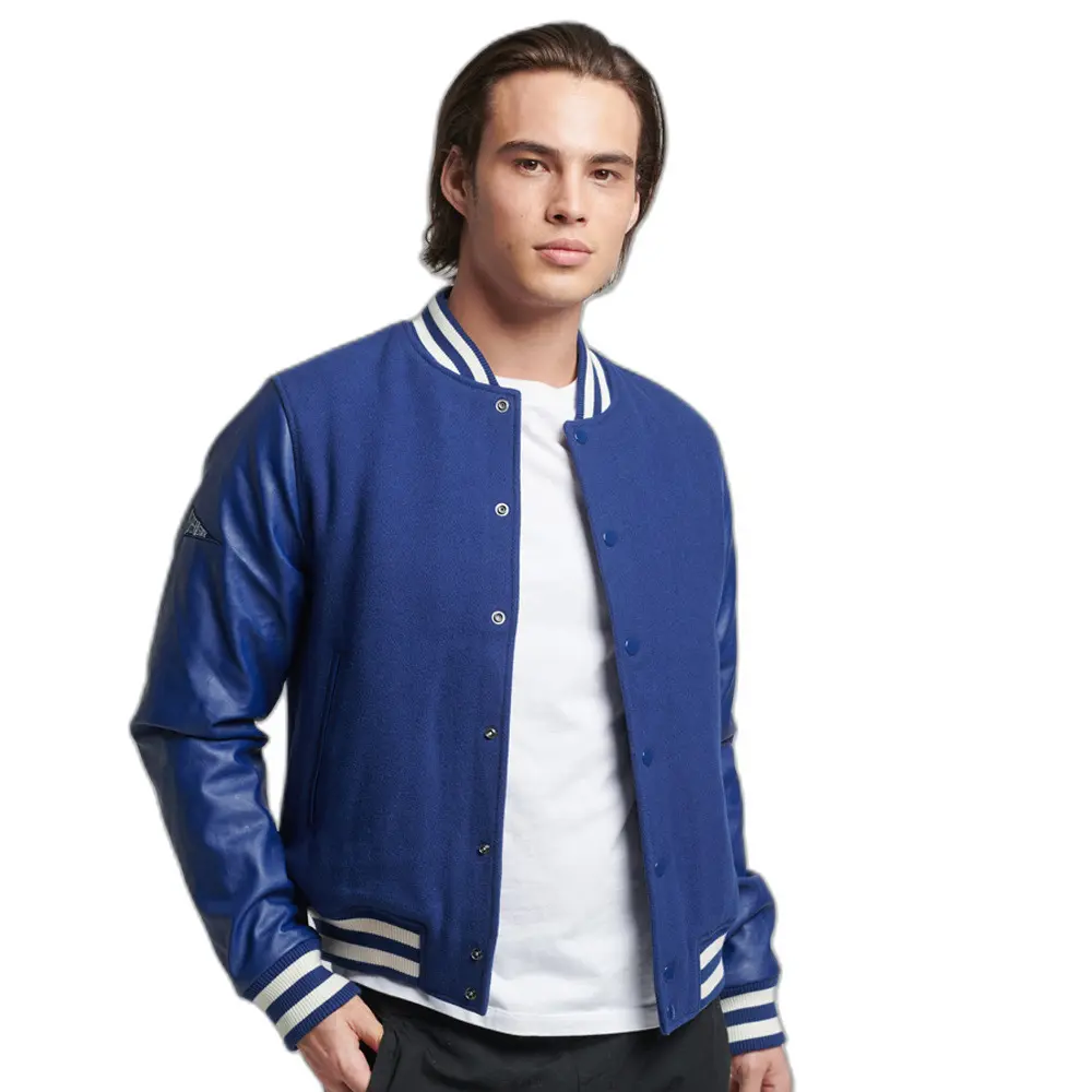 5057847615008 - Mens Vintage Varsity Bomberjacke Blau - Größe XL
