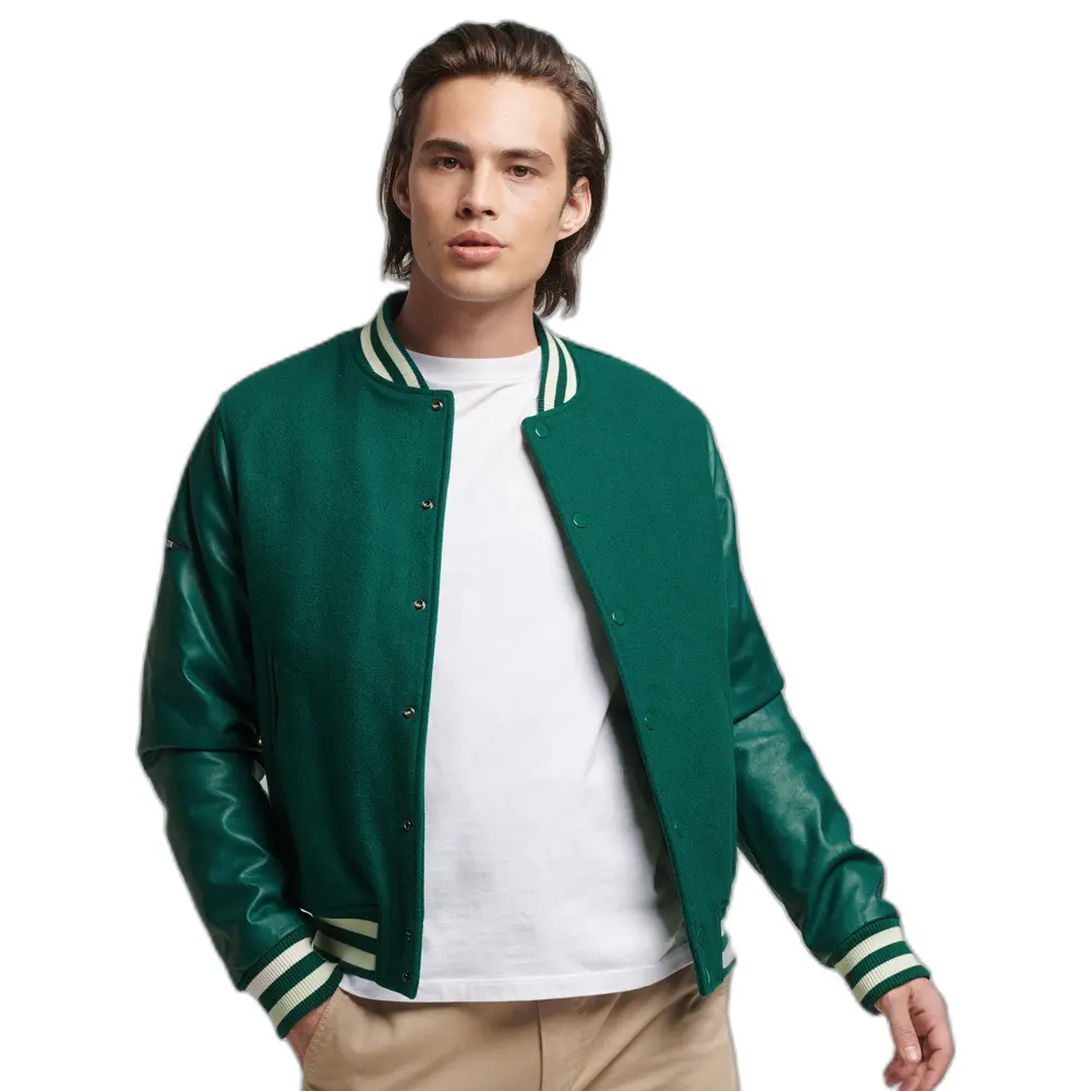 5057847615077 - Mens Vintage Varsity Bomberjacke Grün - Größe M