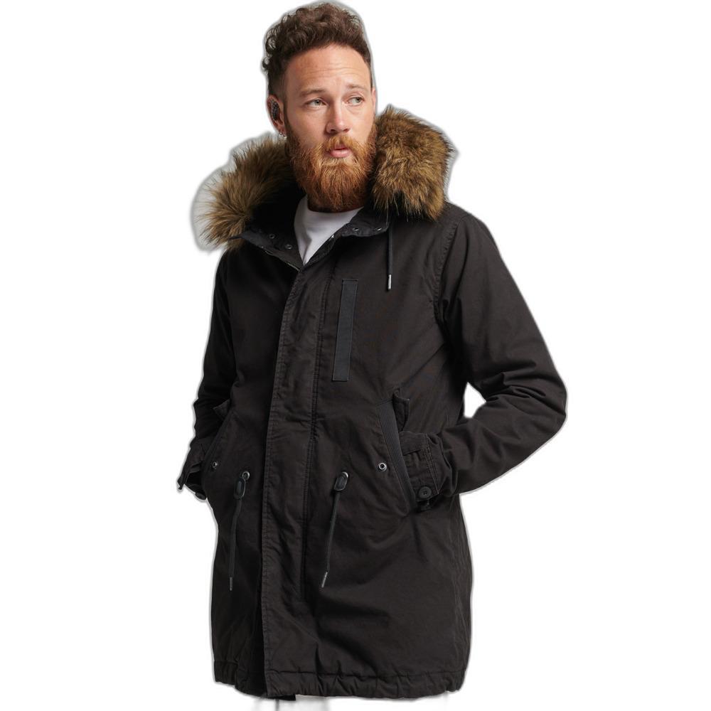 5057847992000 - Mens Military Parka mit Kunstfellbesatz Schwarz - Größe M