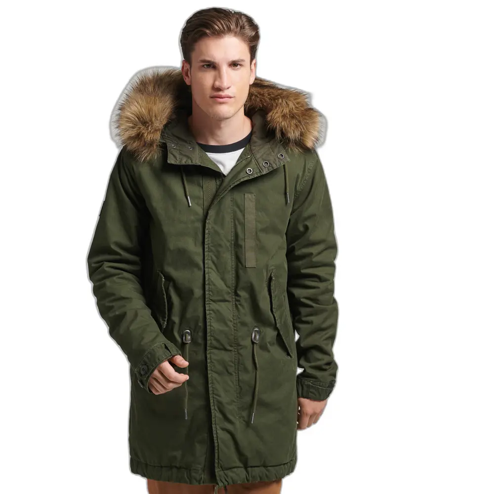 Superdry Vert Parka Militaire Avec Fausse Fourrure