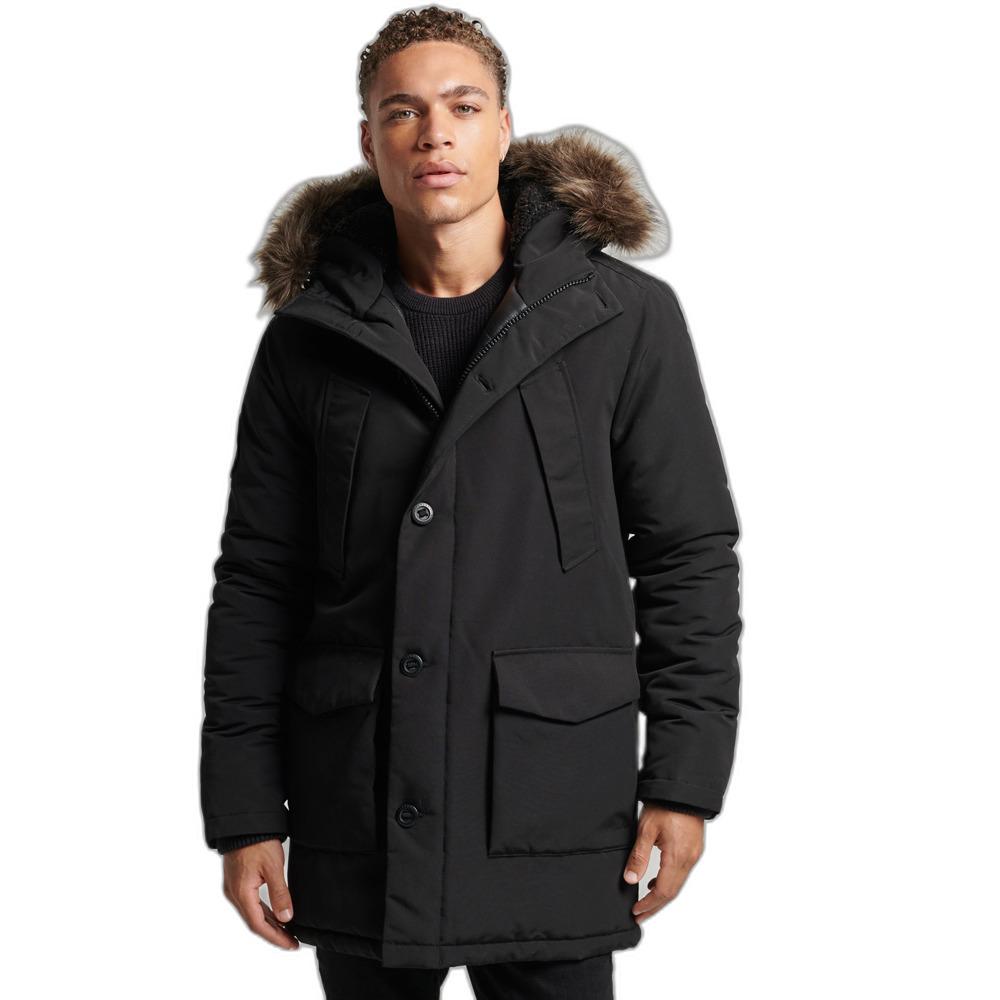 5057847992918 - Herren Everest Parka mit Kapuze und Kunstfellbesatz Schwarz - Größe L