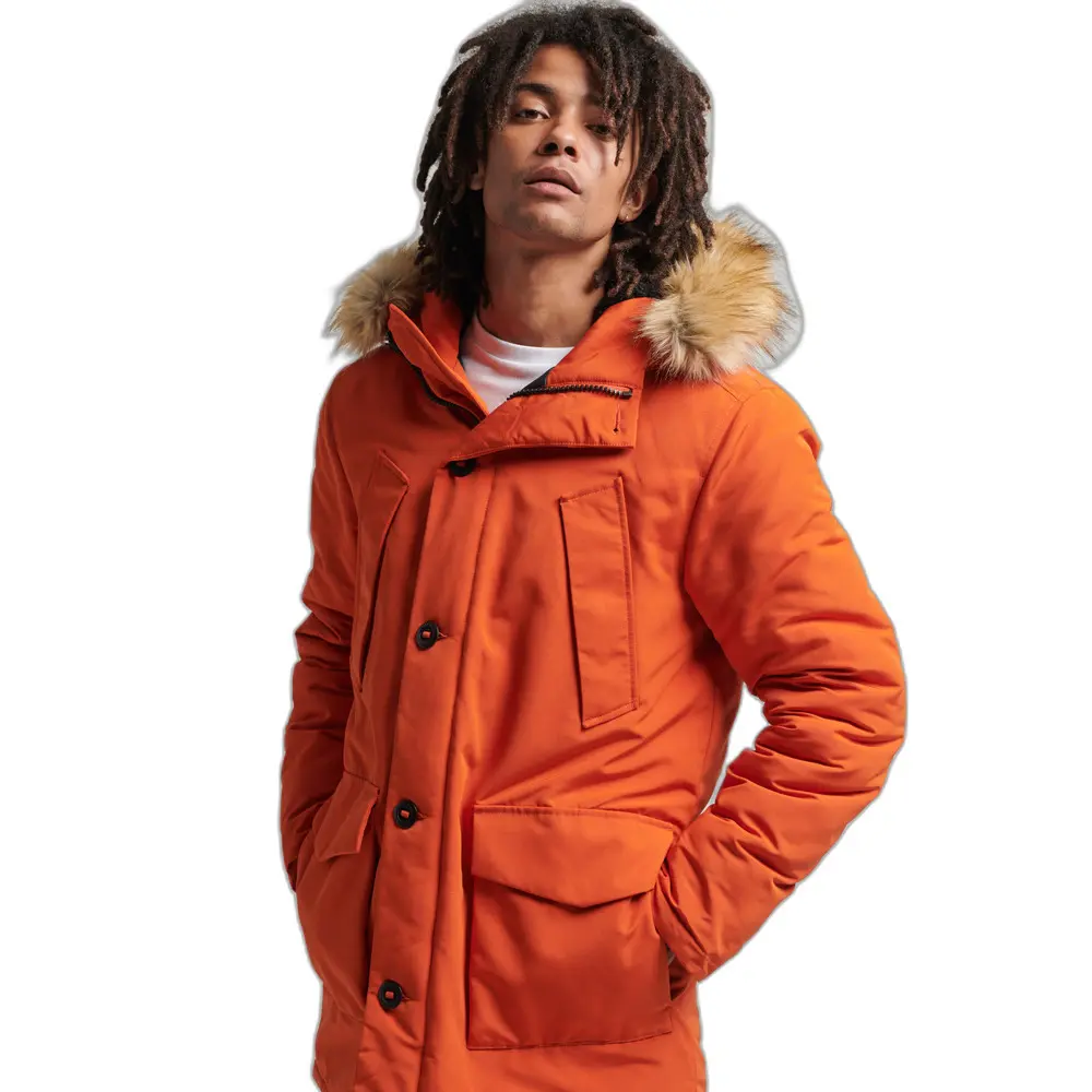 5057847992987 - Herren Everest Parka mit Kapuze und Kunstfellbesatz Orange - Größe S 5057847992987 - Herren Everest Parka mit Kapuze und Kunstfellbesatz Orange - Größe S