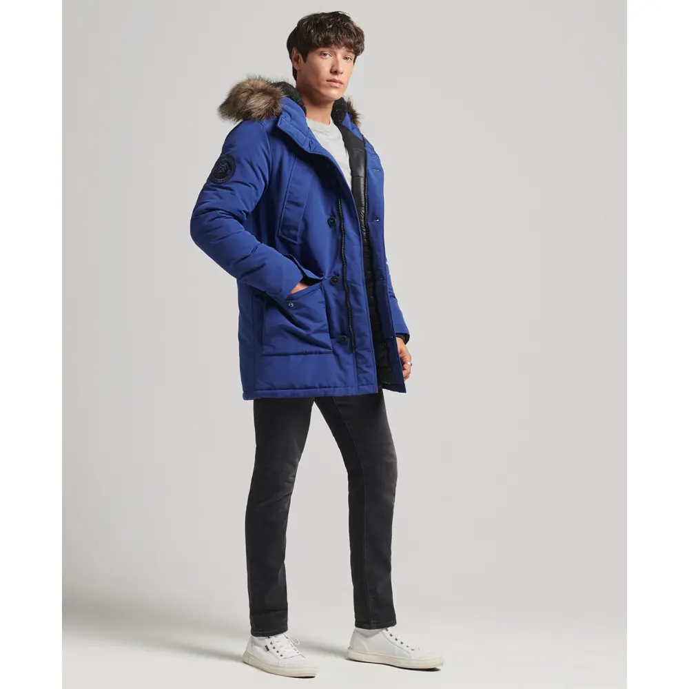 5057847993090 - Mens Everest Parka mit Kapuze und Kunstfellbesatz Marineblau - Größe L