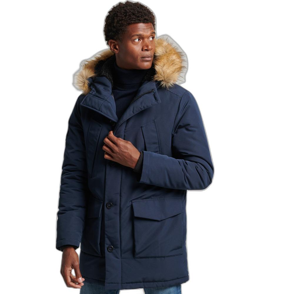 5057847993168 - Herren Everest Parka mit Kapuze und Kunstfellbesatz Marineblau - Größe S