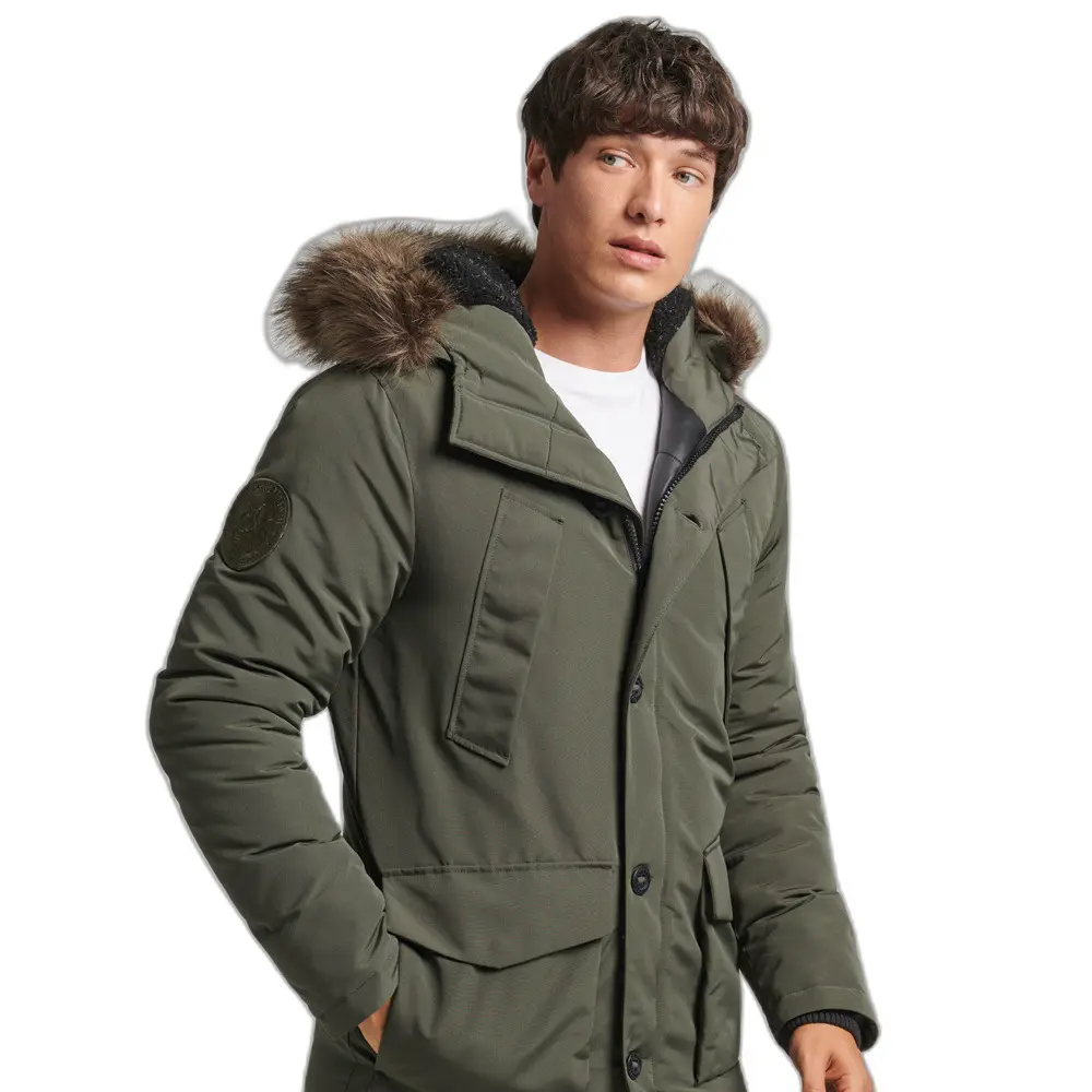 5057847993243 - Herren Everest Parka mit Kapuze und Kunstfellbesatz Grün - Größe XS