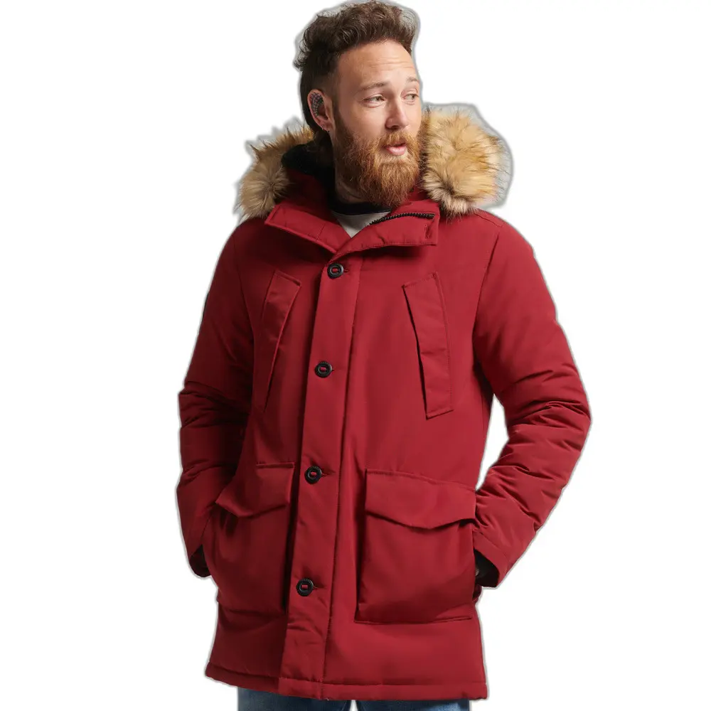 5057847993359 - Mens Herren Rot Everest Parka Mit Kapuze Und Kunstfellbesatz Größe M - Größe M