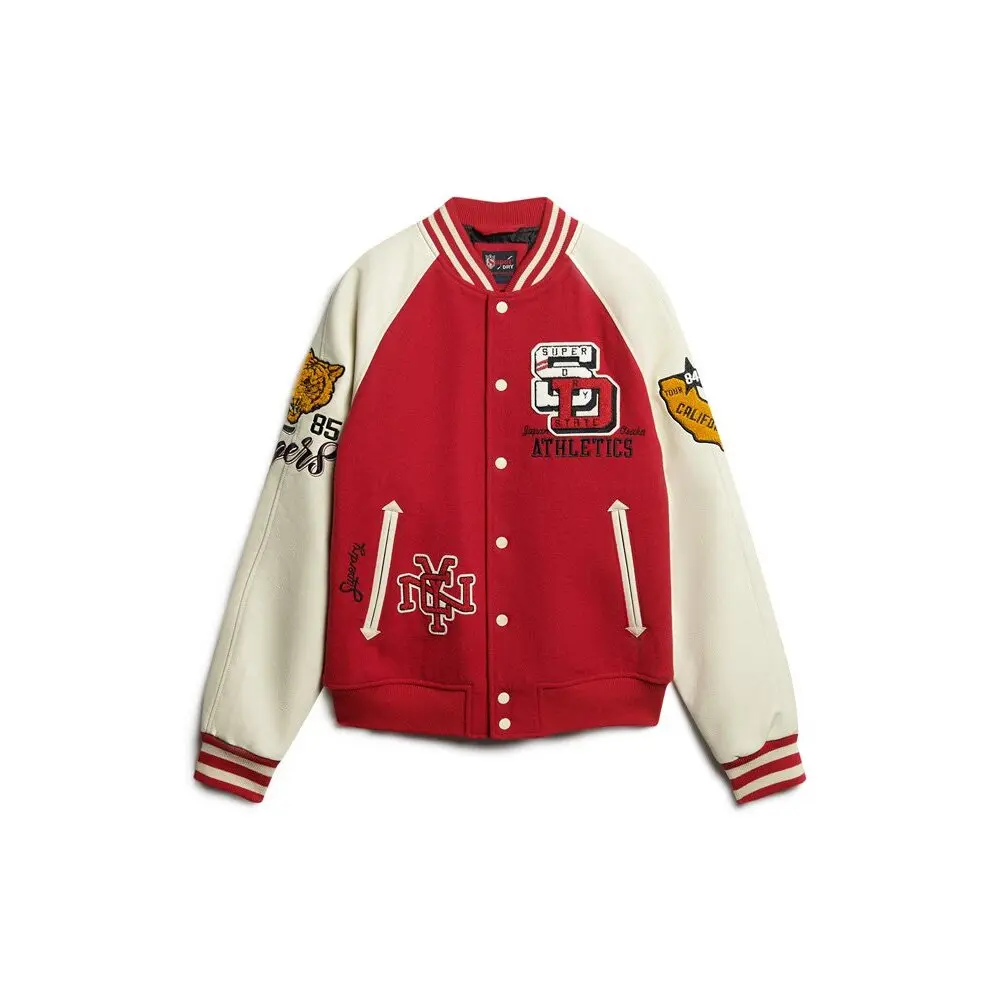 5059726888176 - Herren College Varsity Bomberjacke mit Aufnähern Rot - Größe XL