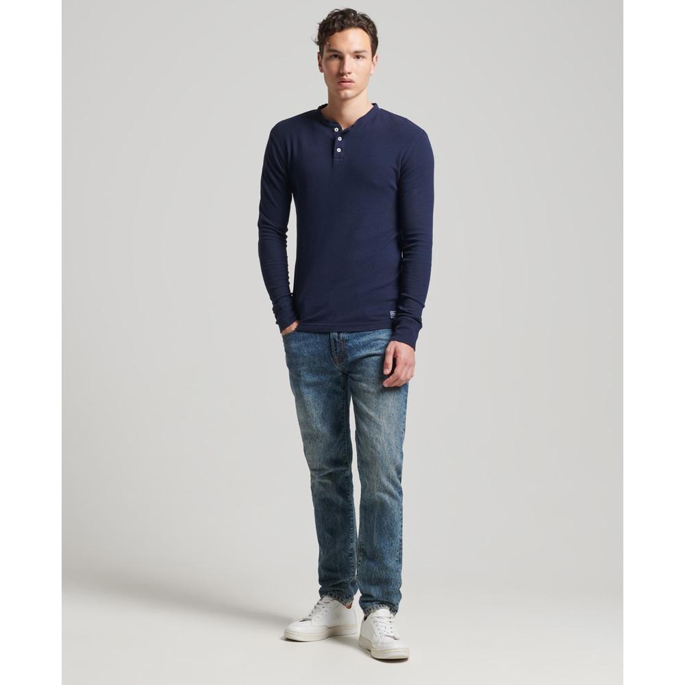 5059046862542 - Mens Langärmliges Henley Oberteil aus Bio-Baumwolle mit Waffelmuster Marineblau - Größe S