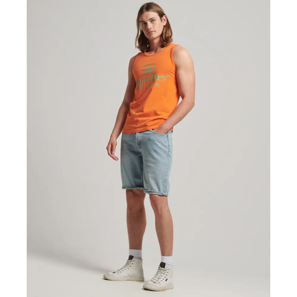 5059726482428 - Herren Neonfarbenes Vintage Venue Trägerhemd Orange - Größe S