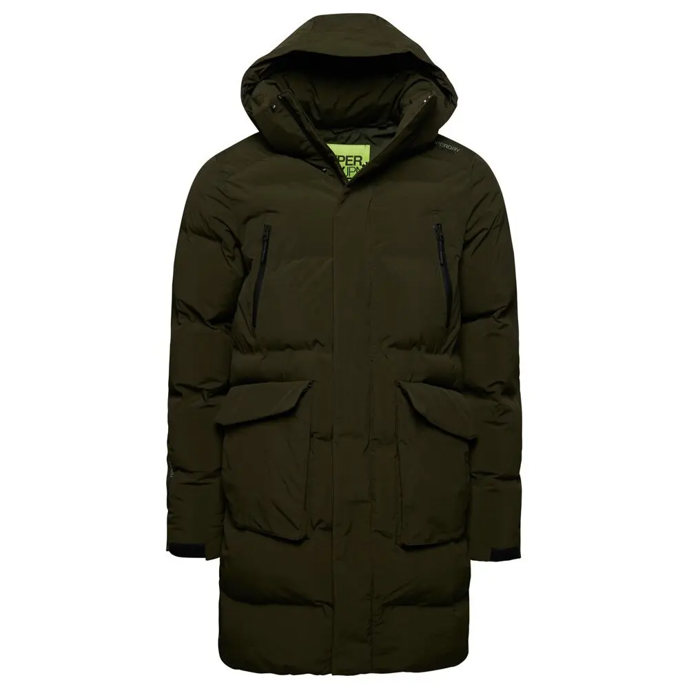 5059726898816 - Herren Lang Geschnittene Steppjacke mit Kapuze Grün - Größe M