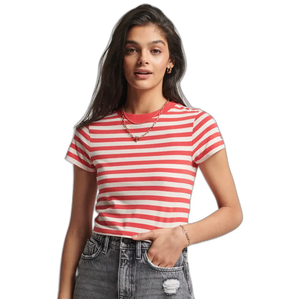 5057847640406 - Womens Kurzes Vintage T-Shirt aus Bio-Baumwolle Rot - Größe 34