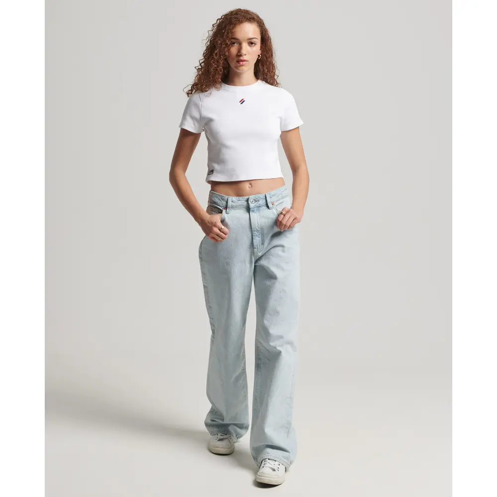 5057847645623 - Womens Figurbetontes Essential Kurztop aus Bio-Baumwolle Weiß - Größe 42