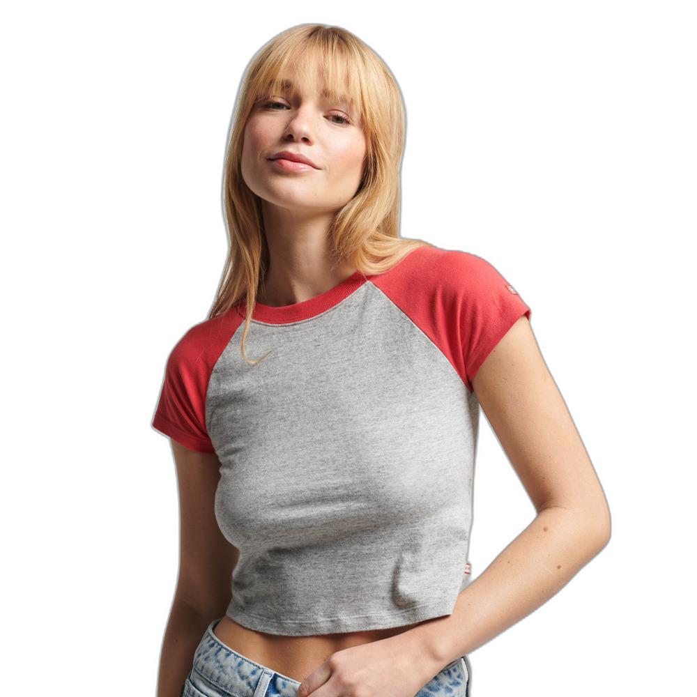 5057847646521 - Womens Vintage Baseball Tiny T-Shirt aus Bio-Baumwolle Rot - Größe 40