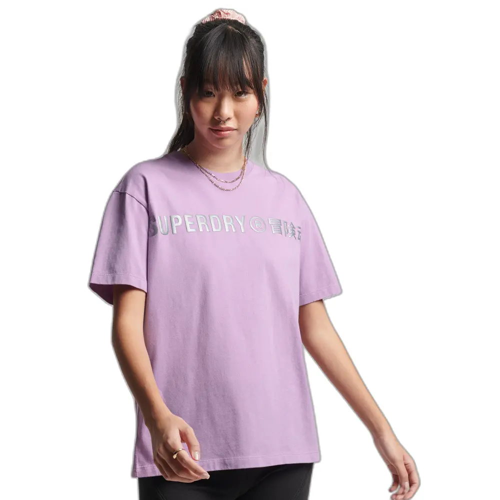 5057847648464 - Womens Core Logo Linear T-Shirt mit Lockerer Passform Lila - Größe 36 5057847648464 - Womens Core Logo Linear T-Shirt mit Lockerer Passform Lila - Größe 36