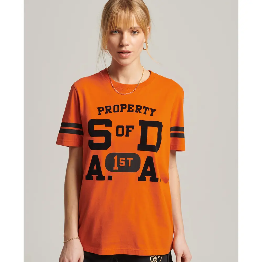 5057847648815 - Damen Vintage Athletic T-Shirt mit Streifendesign Orange - Größe 36