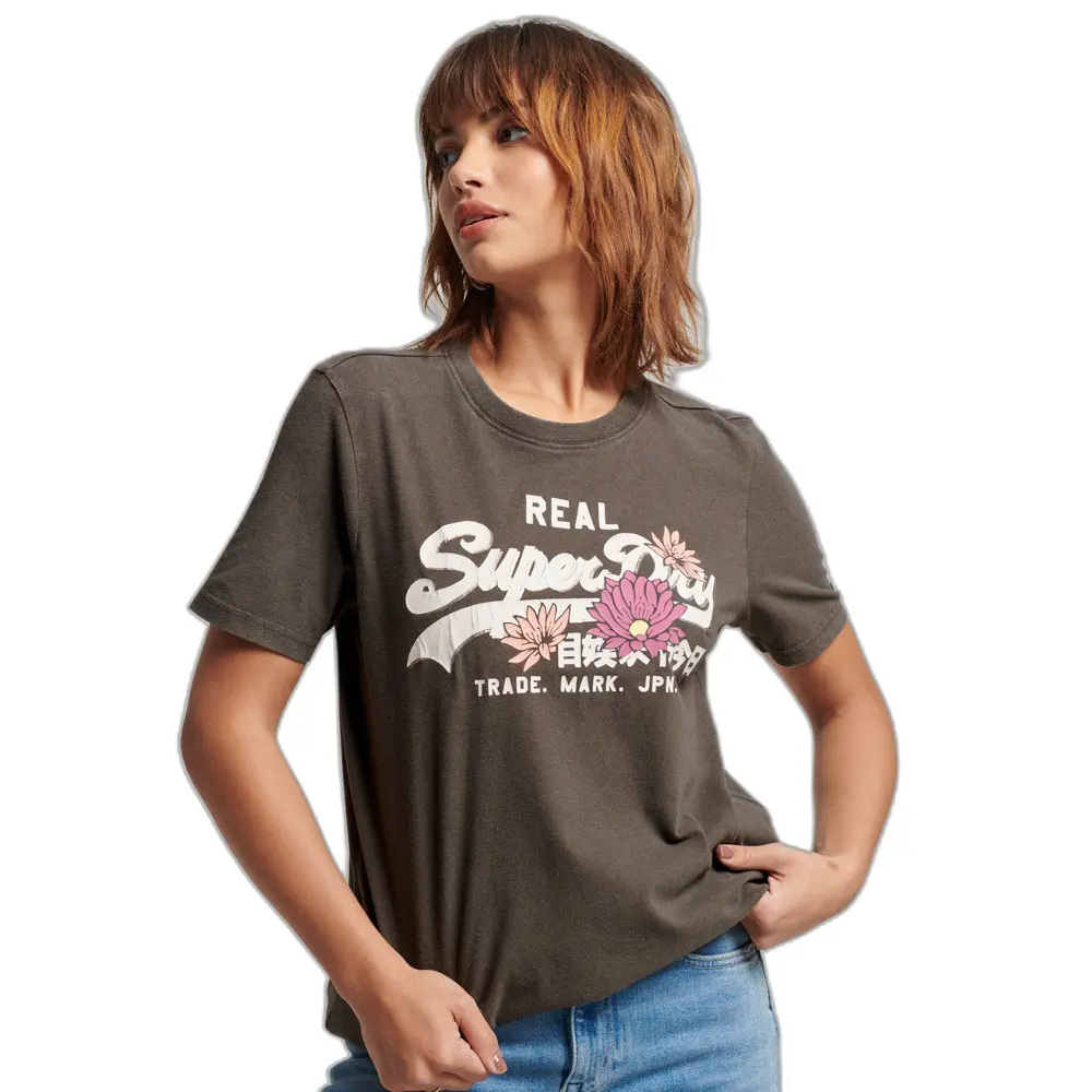 5059726492922 - Womens Vintage Logo Narrative T-Shirt Dunkelgrau Weiß - Größe 34