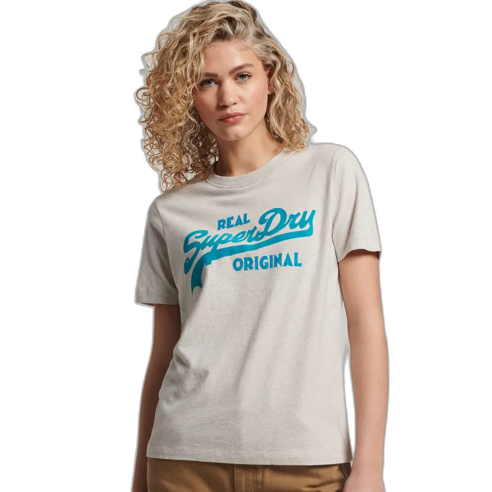 5059726497903 - Damen Vintage Logo Coll T-Shirt mit Schriftzug aus Bio-Baumwolle Beige - Größe 36