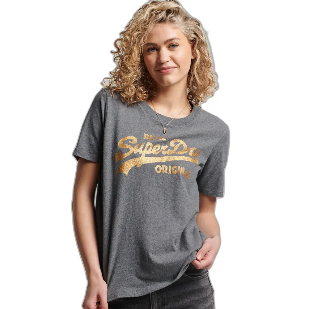 5059726497989 - Damen Vintage Logo Coll T-Shirt mit Schriftzug aus Bio-Baumwolle Grau - Größe 38