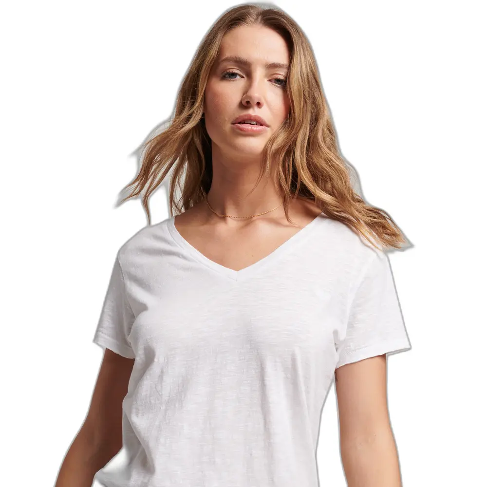 5059726556822 - Womens Damen Weiß Strukturiertes T-Shirt Mit V-Ausschnitt Und Stickerei Größe 44 - Größe 44