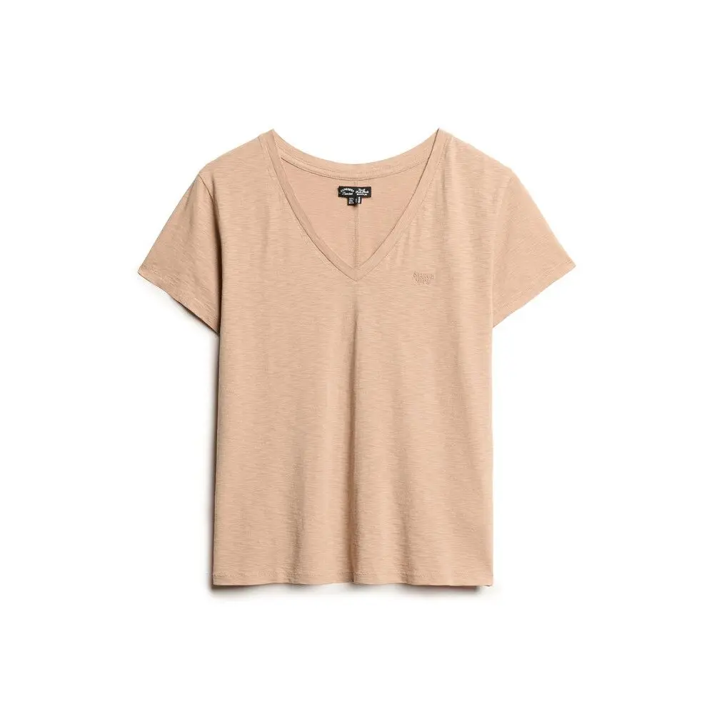 5063068407131 - Flammiges T-Shirt mit gesticktem Logo und V-Ausschnitt für Damen Superdry