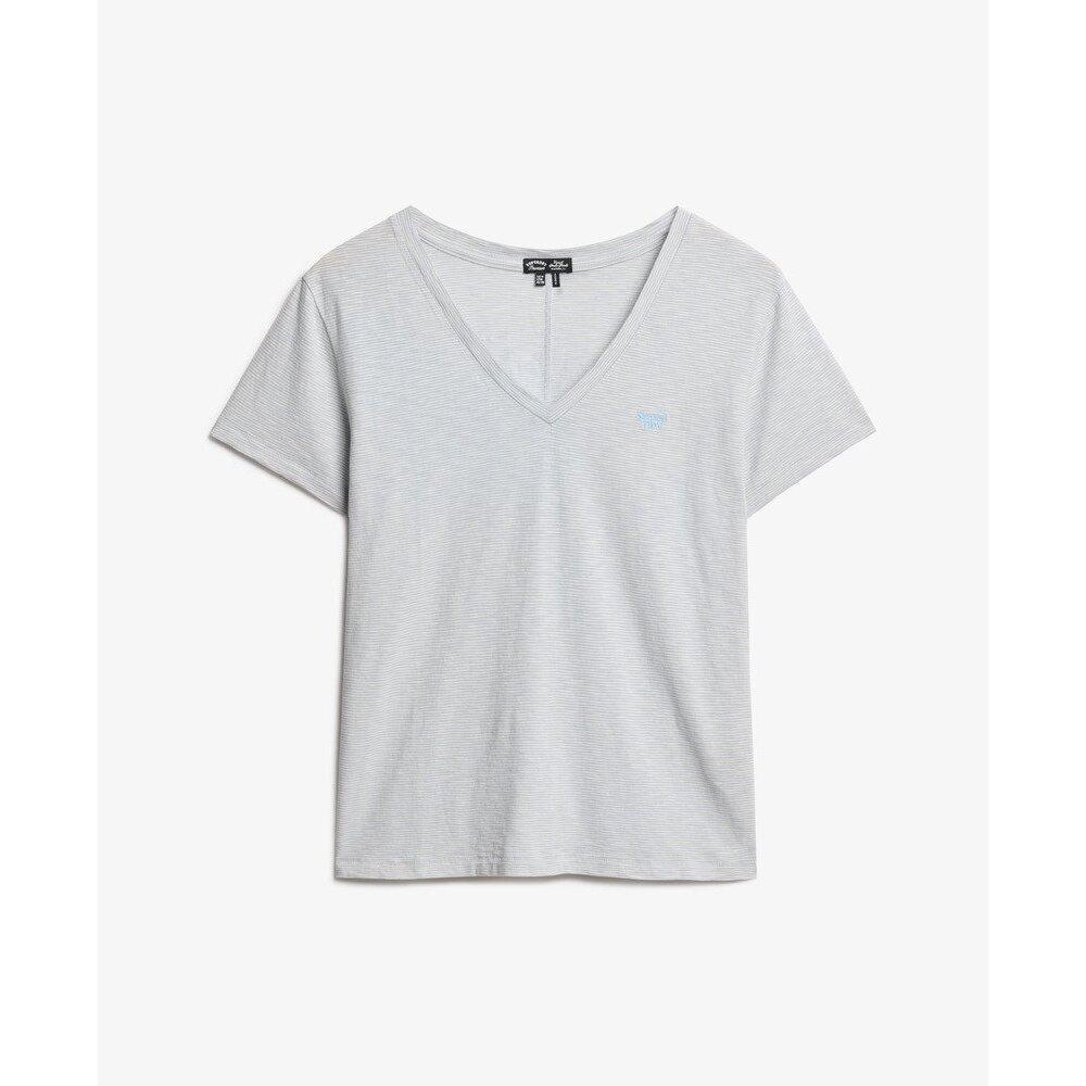 5063068496647 - Flammiges T-Shirt mit gesticktem Logo und V-Ausschnitt für Damen Superdry