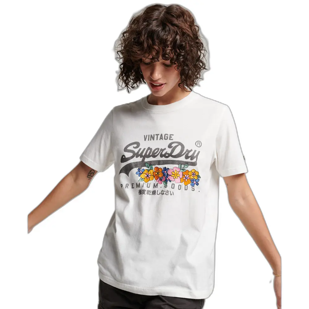 5059726714628 - Womens Vintage Logo Premium T-Shirt mit Blumenmuster Creme - Größe 40