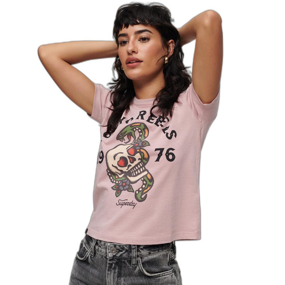 5059726902384 - Damen 90er Jahre T-Shirt mit Tattoo-Grafik Pink - Größe 36