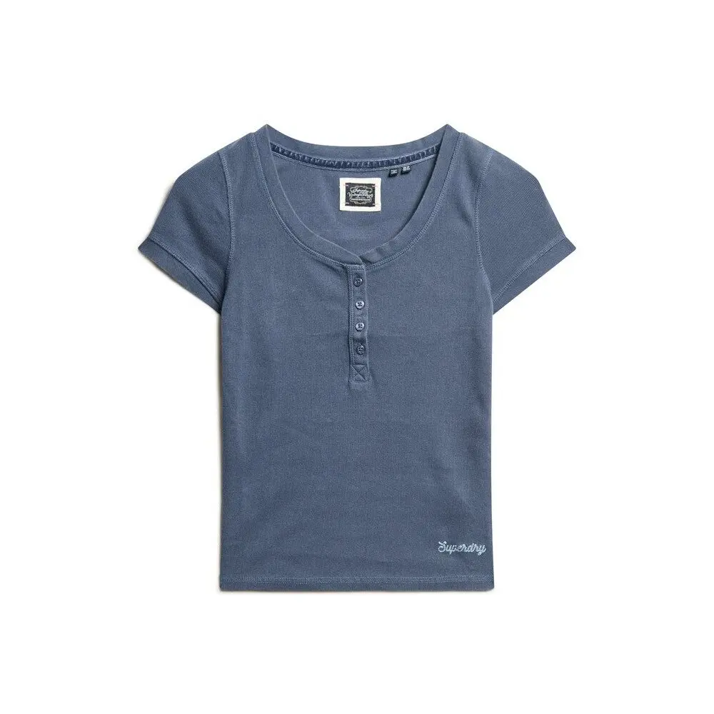 Superdry Women's Bleu Button-Down T-Shirt Essential