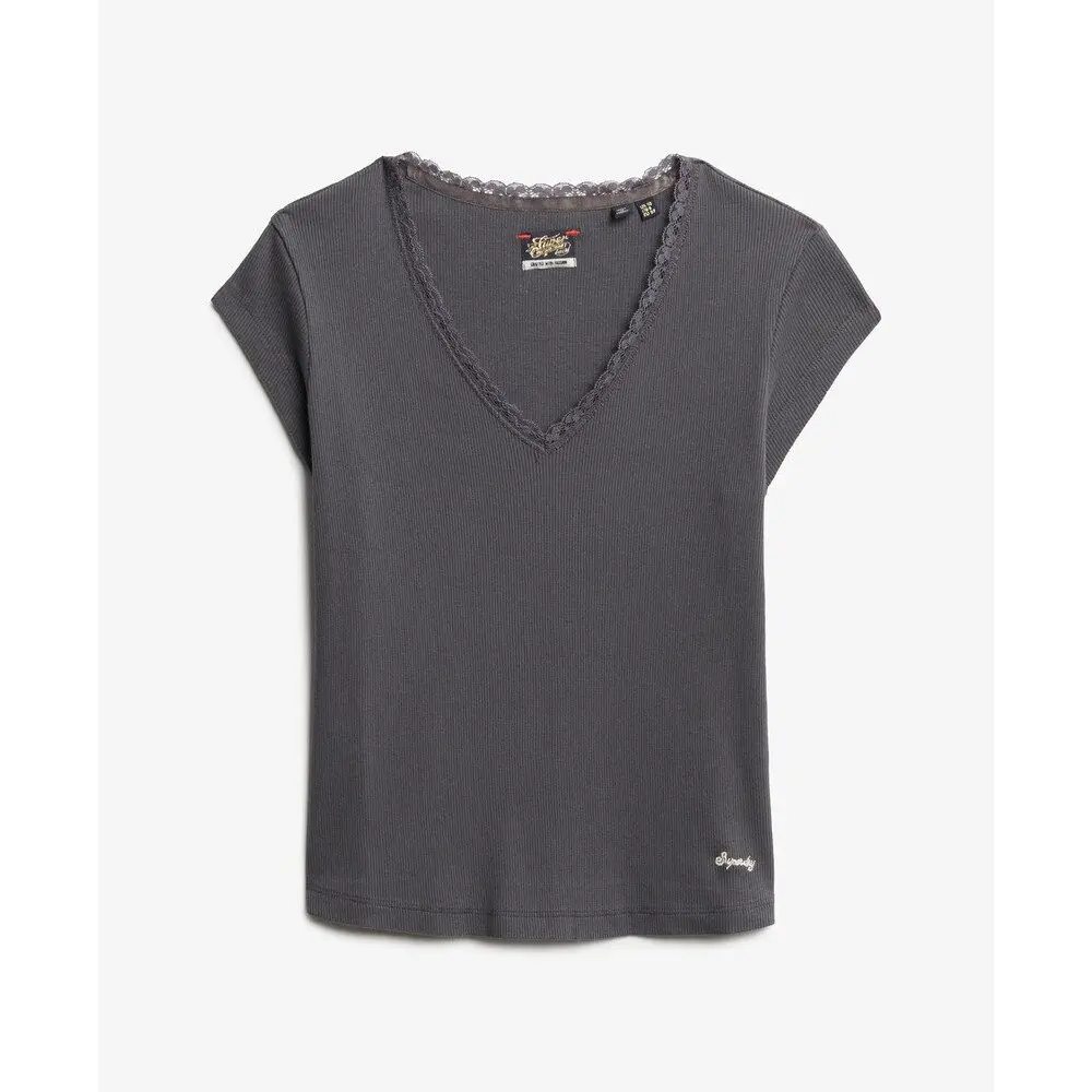 T-shirt con bordo in pizzo donna Superdry Essential