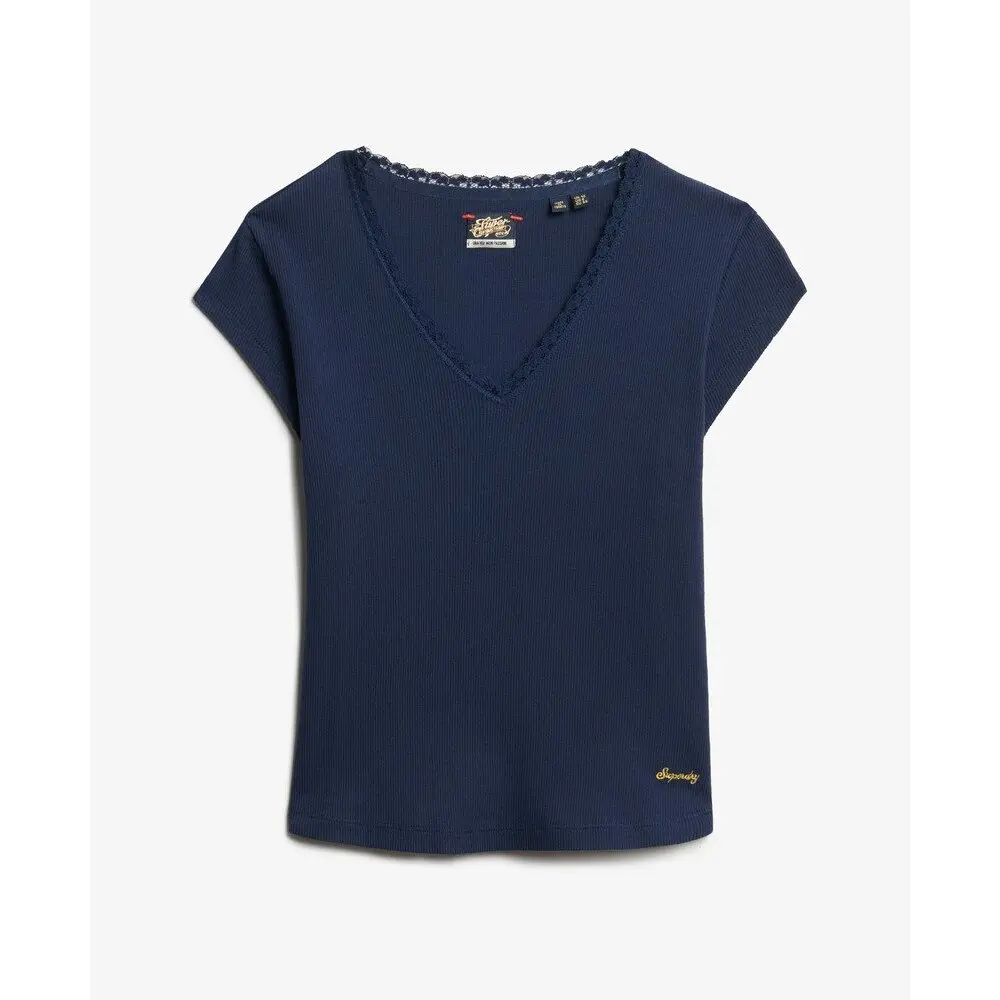 T-shirt con bordo in pizzo donna Superdry Essential