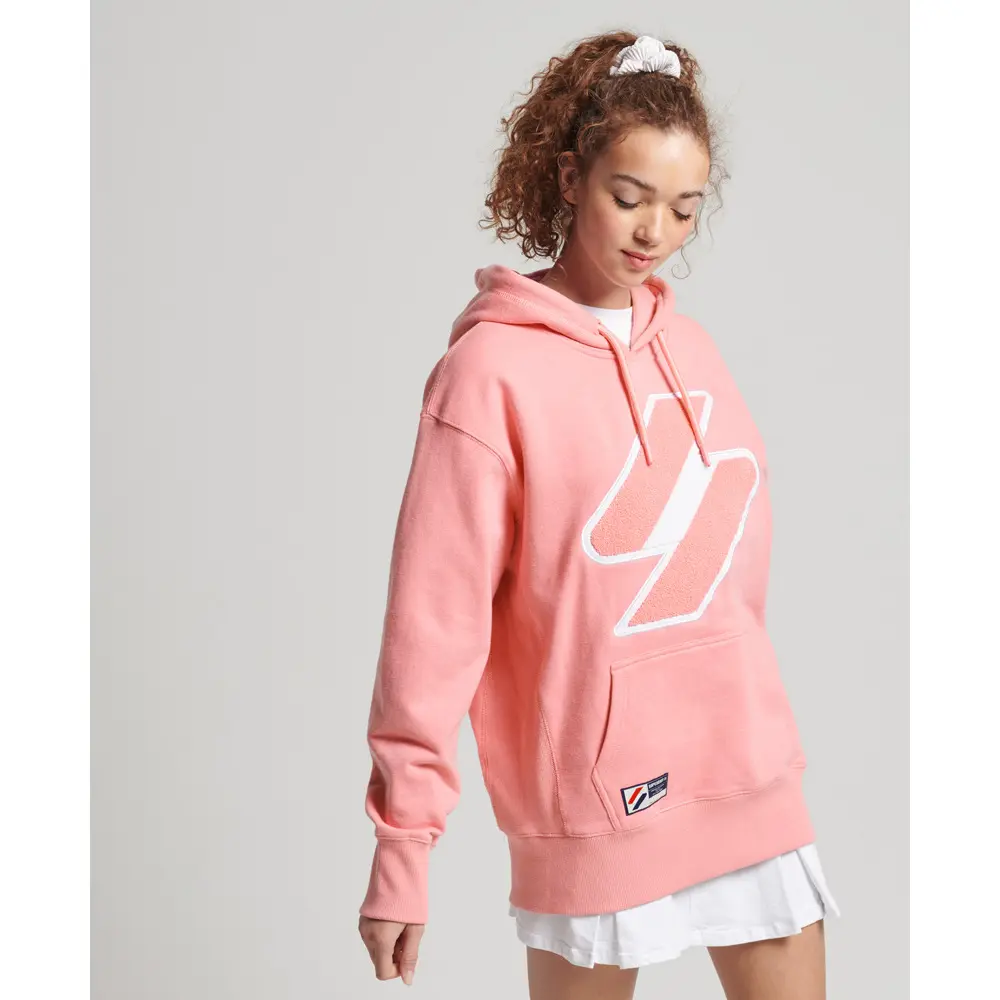 5057847295668 - Womens Übergroßer Code Logo Chenille Hoodie Pink - Größe XS S
