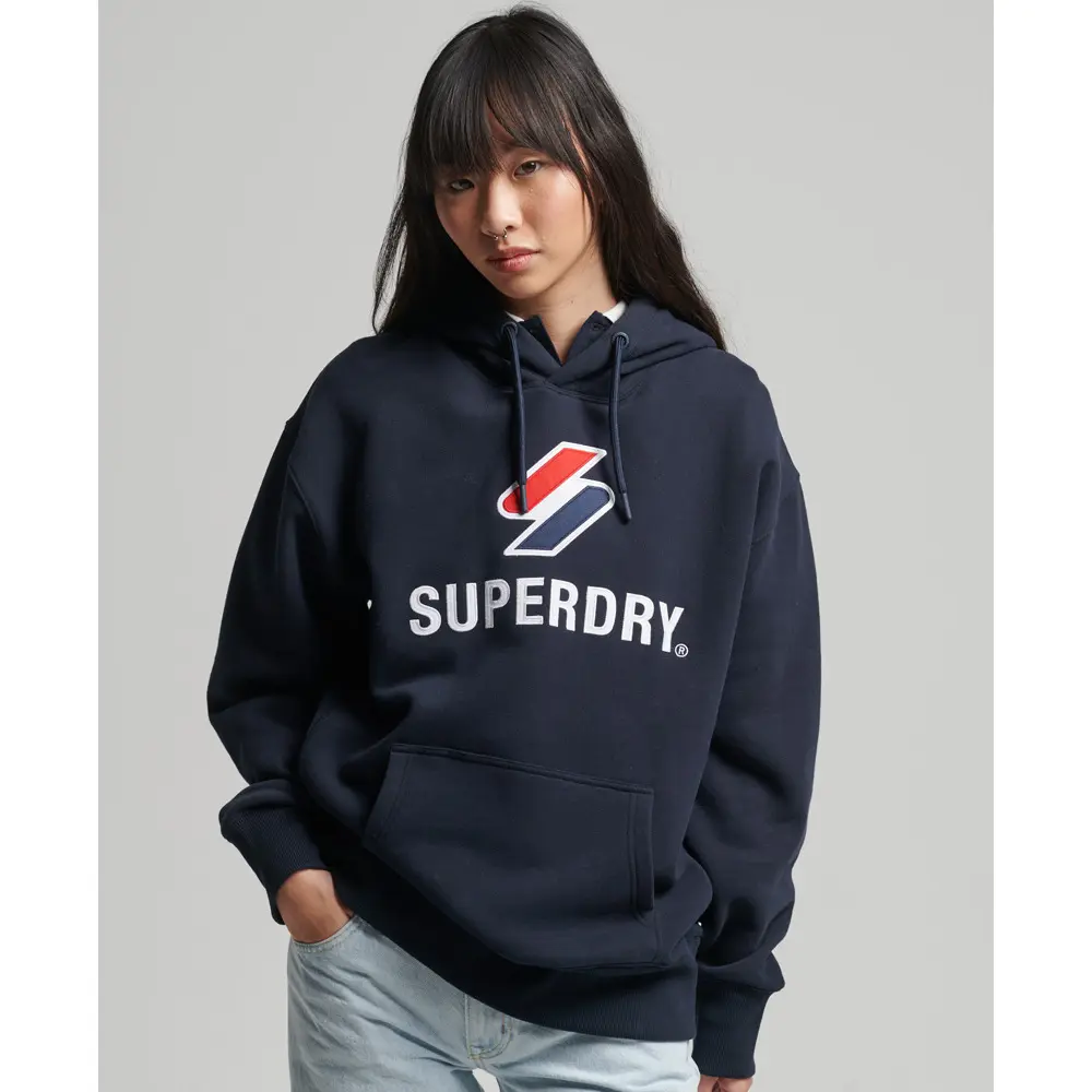 5057847717504 - Damen Übergroßes Code Hoodie mit Strukturierter Applikation Marineblau - Größe XS S