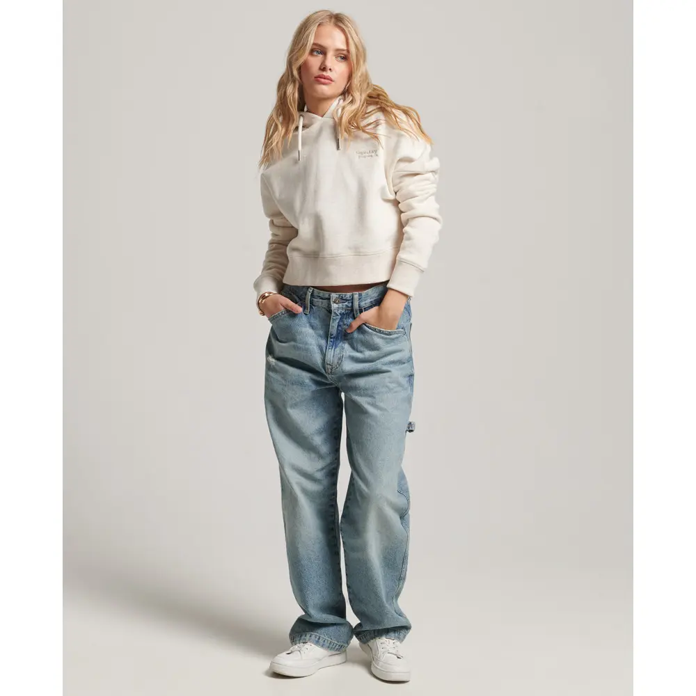 5059726690038 - Damen Kurz Geschnittenes Hoodie mit Vintage-Logo Creme - Größe 44