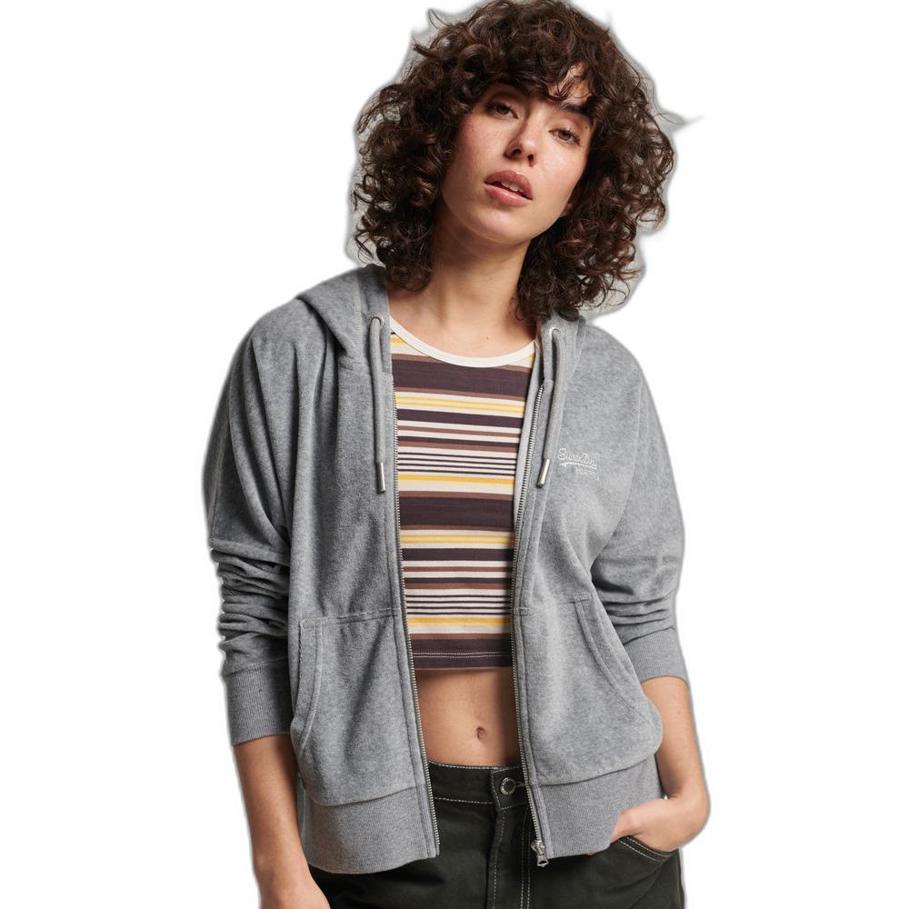 5059726506520 - Damen Grau Vintage Logo Velours-Kapuzenjacke aus Bio-Baumwolle Mit Logo-Druck Größe 40 - Größe 40 5059726506520 - Damen Grau Vintage Logo Velours-Kapuzenjacke aus Bio-Baumwolle Mit Logo-Druck Größe 40 - Größe 40