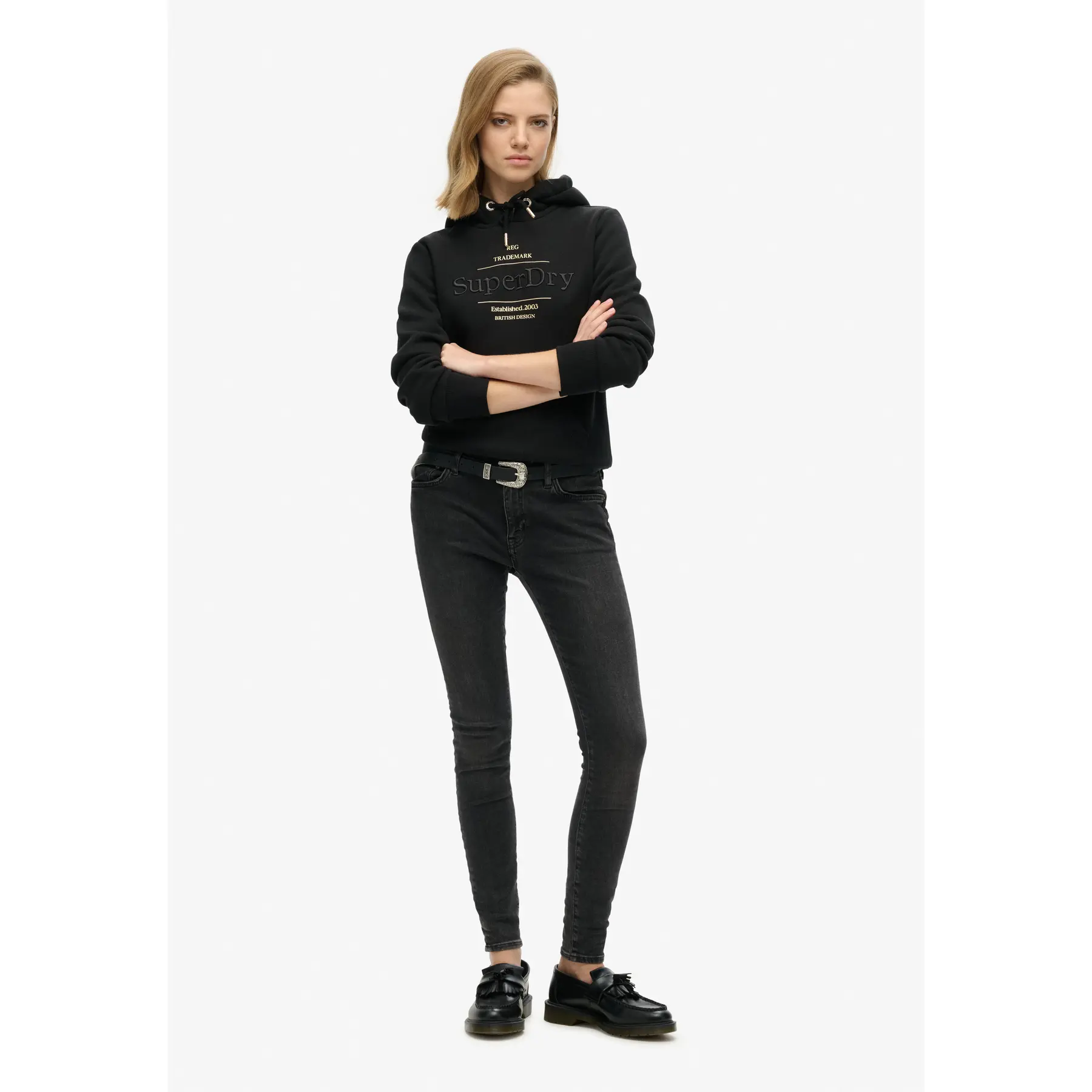Sweat à Capuche Superdry Femme - Noir - Taille L - Zip Intégral - Logo